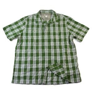 LL Bean Mens XL Green Plaid Short Sleeve Hiking Fishing Shirt 282534 Nylon Blend